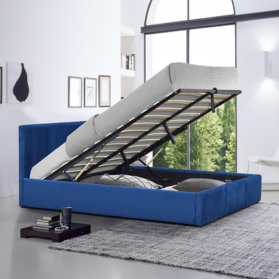 Blue Velvet polsterte Gasheber-Speicher-Bett-König Size Plywood Material