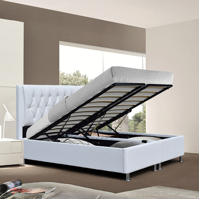 Büscheliger Diamond Buttons Upholstery Platform Bed-Rahmen weißes Faux-Leder