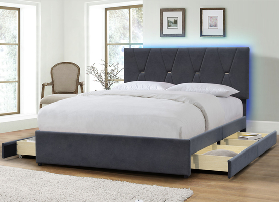 Polsterungs-hölzerne vier Fach-Speicher-Bett-Königin-Größe mit LED-Kopfende