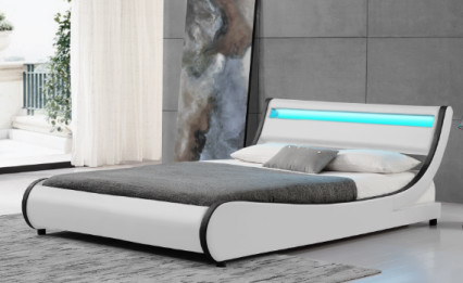 Polsterbett-Rahmen-weiße Farbbequemer starker König Size PU-Gewebe-LED