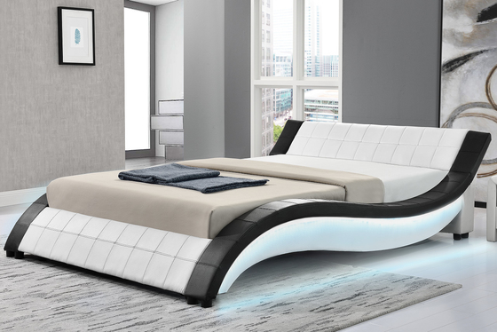 Gepolsterte Sperrholz-Bett-Rahmen-Welle formen PU-Leder mit LED beide Seitenschienen