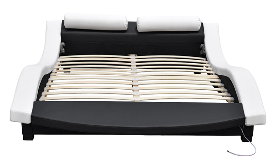 Welle formen Polsterbett-Rahmen PU-Leder-Sperrholz mit LED-Footboard