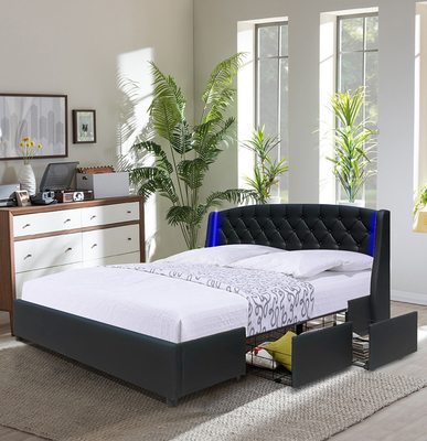 Hölzernes Doppelbett moderne Königin-Größe MDF mit Fach des Magazin-4