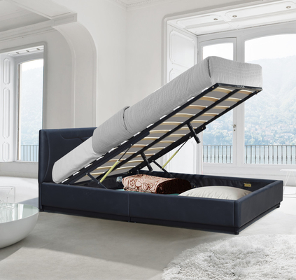 Schwarzes osmanisches Leder 4ft6 gepolstertes Doppelbett mit Gaslift-Aufbewahrungsbett