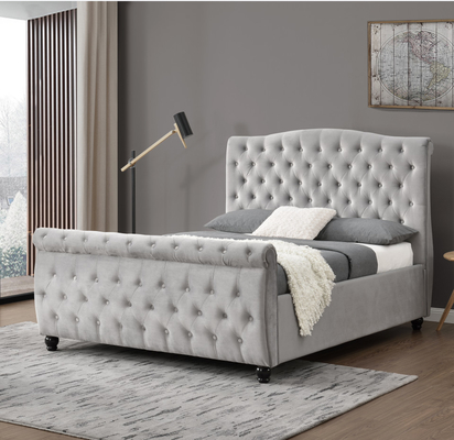 Crushed Velvet Chesterfield Sleigh Ottoman Lagerbett Gasheber Glatte Öffnung