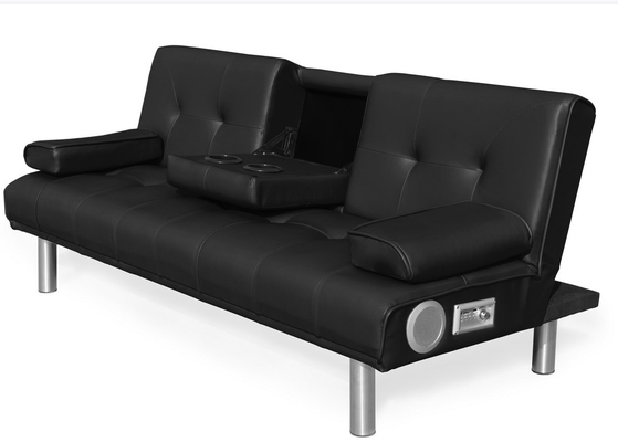 Klappbares Dreisitzer-Schlafsofa aus Kunstleder mit Getränkehalter und Bluetooth-Lautsprecher