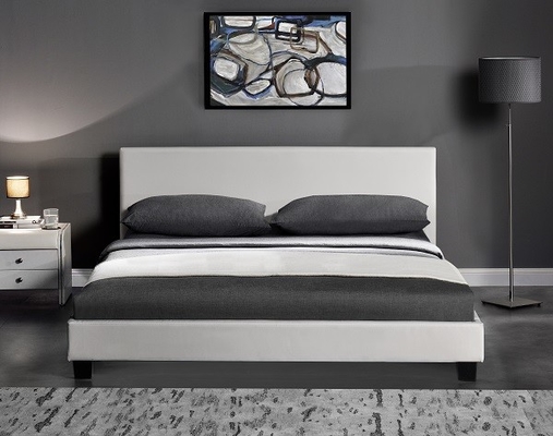 Ledernes Bett-Weiß moderne Entwürfe PUs und schwarzes LED-Licht für Schlafzimmer