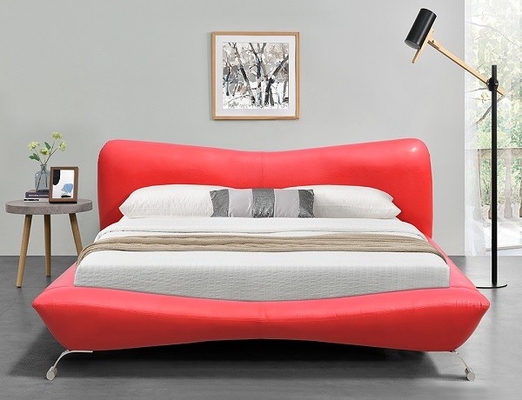 Roter Faux-überziehen lederne Bett-Rahmen-Sperrholz-Metallbeine Bett-Hersteller mit Leder