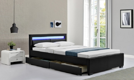 Grau/schwarzer Fabrc-Polsterbett-Hersteller-König Size With LED/zeichnet