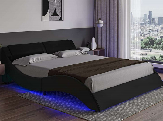 Moderner Comfortble-Gewebe-Polsterbett-Rahmen-Kurvenverlauf mit LED-Kopfende