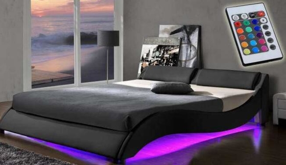 Gepolsterte Sperrholz-Bett-Rahmen-Großhandelswelle formen PU-Leder mit LED