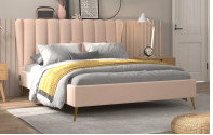 Wingback-Bett-Rahmen polsterte Gewebe-cremefarbenen König Size