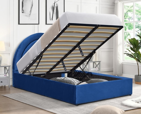 Gepolsterte Gasliftbetten Königsgroß Blaue Stoff Schlafzimmer beruhigend