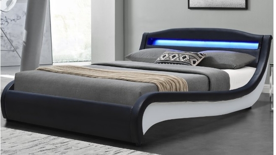 Schwarz/Weiß Falsches Leder Lagerbettrahmen mit LED-Licht für Schlafzimmer