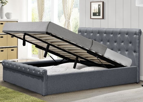 Bescheinigung Diamond Buttons Gas Lift Storage-Bett-doppelte Größen-Grey Linen Ottoman Beds BSCI