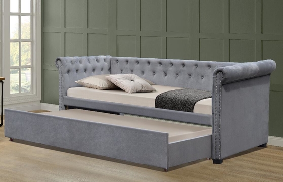 Vollgröße Samt Polster-Tagebett Trundle-Bett Chesterfield Grau Plush