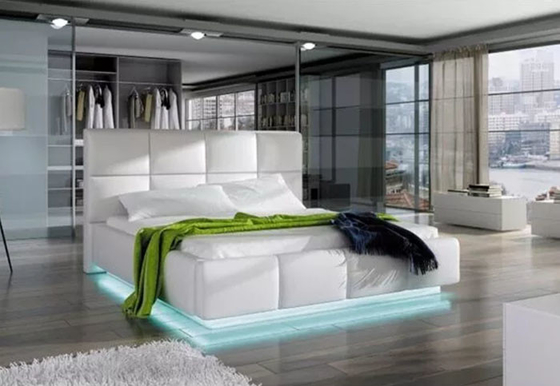 Luxusspeichermodernes europäisches Plattform-Bett weißes Faux-Leder mit LED-Licht 180*200cm