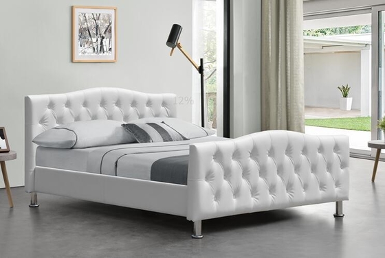 Weißer Diamond Tufted Leather Queen Size-Bett-Rahmen Crystal Buttons BSCI