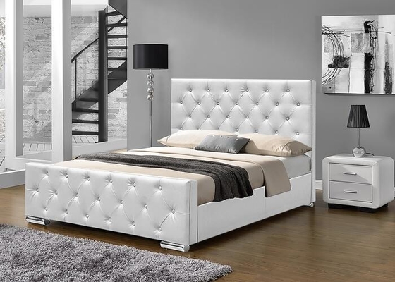 Chrome-Füße Faux-ledernes Bett-doppeltes Größen-Sperrholz-Polsterungs-Weiß