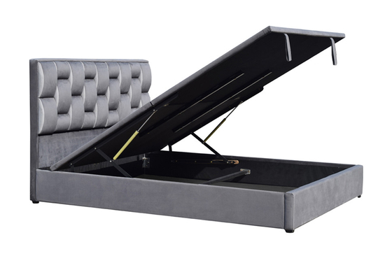 Gasheber-Speicher-Bett-Rahmen-Licht-Grey Velvet Soem der Sperrholz-natürlichen Größe
