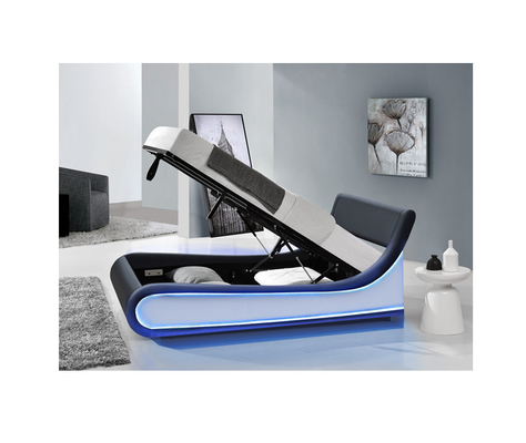 Bett-Rahmen Faux-Leder König-Size Modern Storage mit geführtem Licht