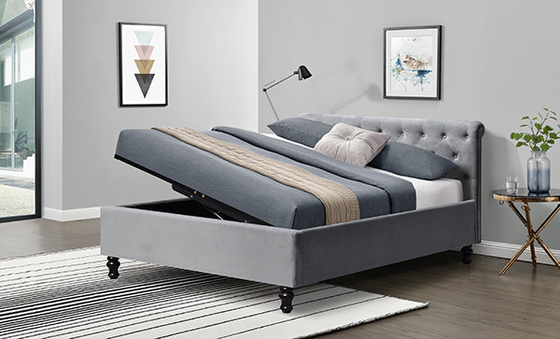 Bett-Rahmen-doppelter König Size Lambeth Grey Velvet Sleigh Storage Ottoman