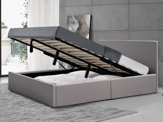 Gasheber-gepolstertes Speicher-Bett-Doppeltes Grey Plywood Faux Leather