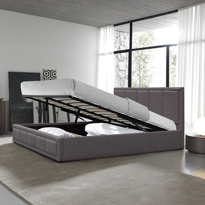 Grey Upholstered Gas Lift Storage-Bett-Königin-Größen-Sperrholz-Material mit Leinenkopfende