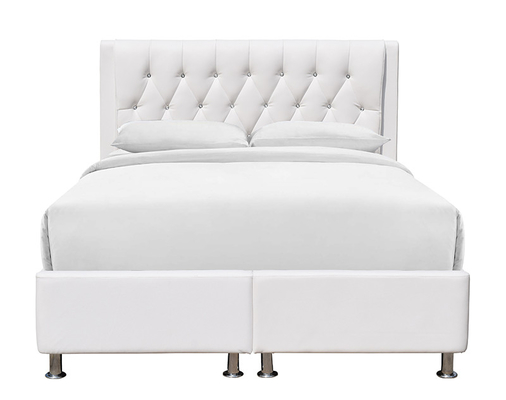 Büscheliger Diamond Buttons Upholstery Platform Bed-Rahmen weißes Faux-Leder