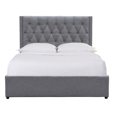 Knopf durchgeheftete Polsterungs-Speicher-Bett-Rahmen-natürliche Größe Grey Linen Fabric