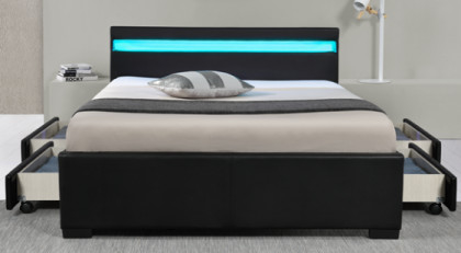 Sonniger LED-Polsterbett-Rahmen mit Speicherfächer schwarzem PU-Gewebe