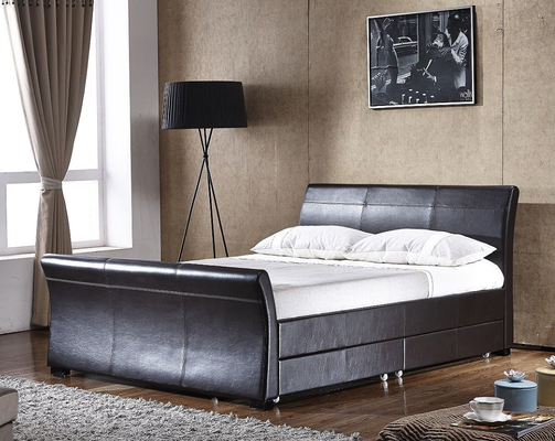 Ledernes Bett europäische Art PUs polsterte Fach-Speicher-Bett-Rahmen des Sperrholz-4