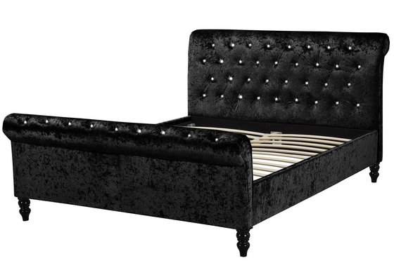 Gepolsterter Sperrholz-schwarzer Pferdeschlitten-Bett-Rahmen mit Dimond-Knöpfe Kopfende/Footboard