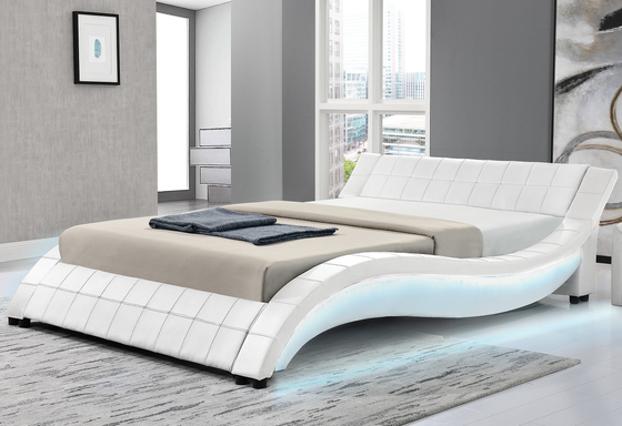 Gepolsterte Sperrholz-Bett-Rahmen-Welle formen PU-Leder mit LED beide Seitenschienen