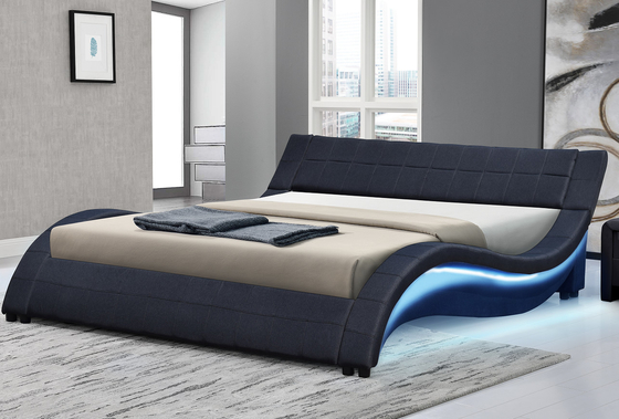 Gepolsterte Sperrholz-Bett-Rahmen-Welle formen PU-Leder mit LED beide Seitenschienen