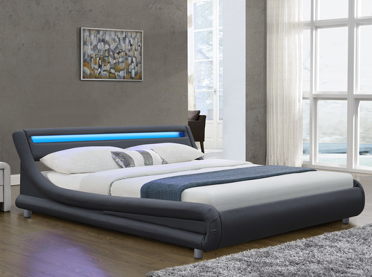 Pferdeschlitten-Bett-Rahmen PUs Sperrholz gepolsterter mit Kopfende RGB LED