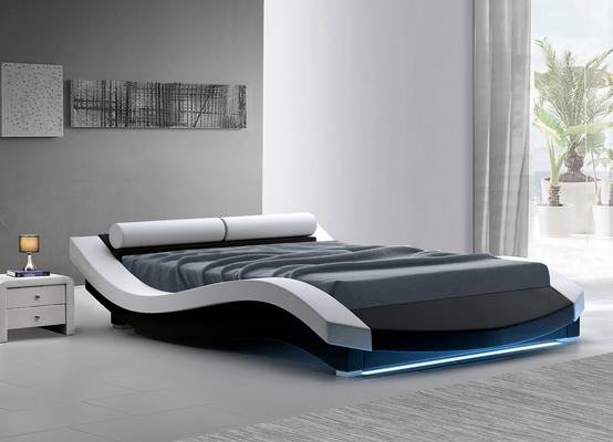 Welle formen Polsterbett-Rahmen PU-Leder-Sperrholz mit LED-Footboard