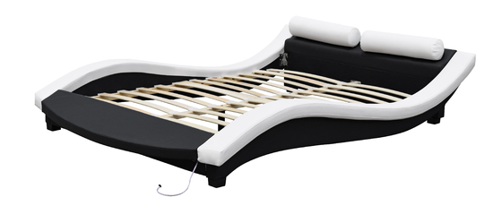 Welle formen Polsterbett-Rahmen PU-Leder-Sperrholz mit LED-Footboard
