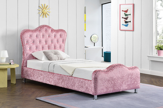 Mädchen-Rosa gepolsterter Sperrholz-Bett-Rahmen mit Dimond-Knopf-Kopfende