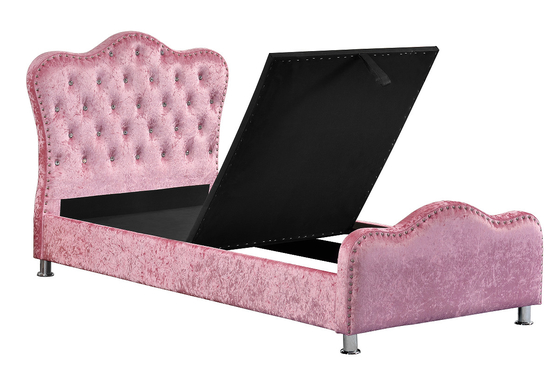 Rosa Farblicht-Polsterbett-Rahmen mit Kronen-Kopfende-Speicher Crystal Buttons