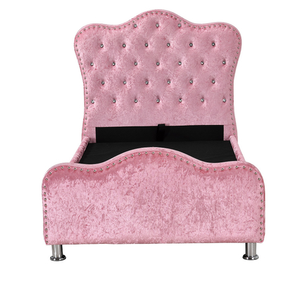 Mädchen-Rosa gepolsterter Sperrholz-Bett-Rahmen mit Dimond-Knopf-Kopfende