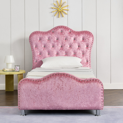 Mädchen-Rosa gepolsterter Sperrholz-Bett-Rahmen mit Dimond-Knopf-Kopfende