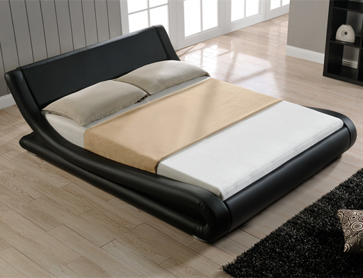 Faux lederner gepolstertes Gewebe-Bett Curshed Samt mit LED-Licht-Kopfende