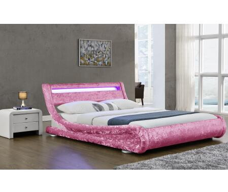 Faux lederner gepolstertes Gewebe-Bett Curshed Samt mit LED-Licht-Kopfende