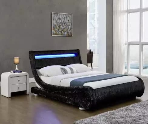 Faux lederner gepolstertes Gewebe-Bett Curshed Samt mit LED-Licht-Kopfende