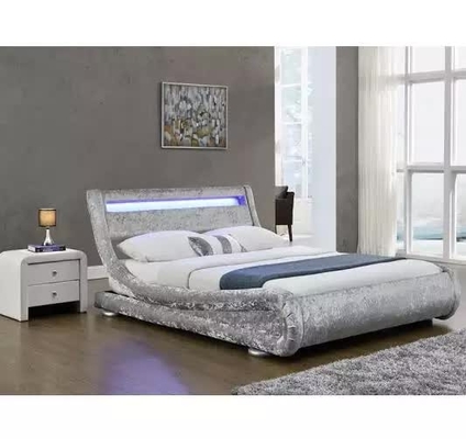 Faux lederner gepolstertes Gewebe-Bett Curshed Samt mit LED-Licht-Kopfende