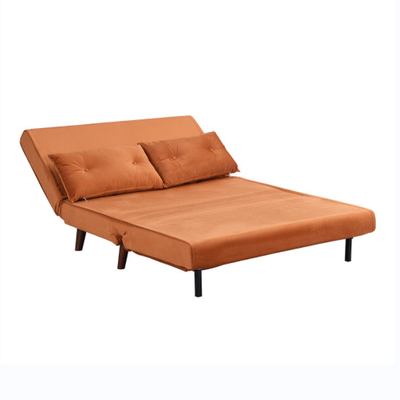 Kleine doppelte Falte Sofa Bed Orange Velvet Upholstered des Sitzer-2 rollen Daybed