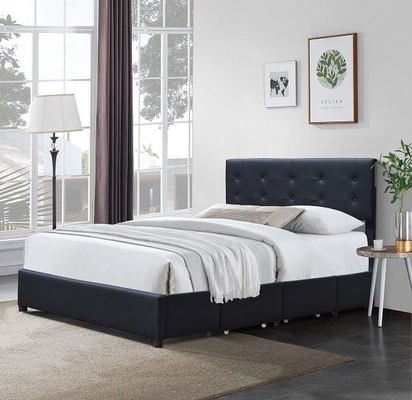 Königin gepolstertes Fach des Plattform-Bett-Rahmen-Schwarzes Faux-ledernes Metallvier mit LED-Licht