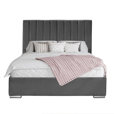 Grey Velvet Ottoman Gas Lift-Speicher-Bett Faux-Leder mit hoher Kopfende