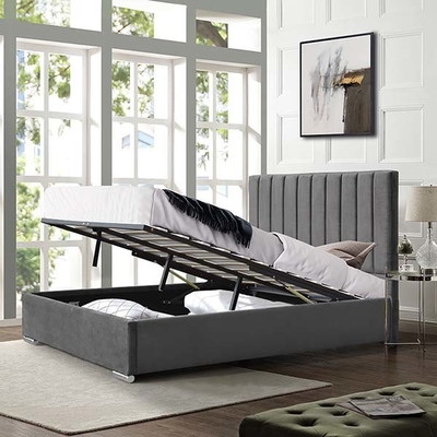 Grey Velvet Ottoman Gas Lift-Speicher-Bett Faux-Leder mit hoher Kopfende